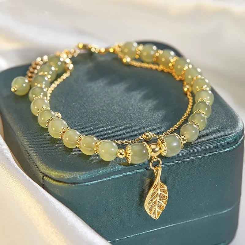 Gold Leaf Bracelet | Jade Beads Bracelet | Niche Design