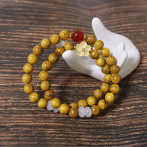 Gold Sandalwood  8mm Double Circle Health and Positivity Bracelet