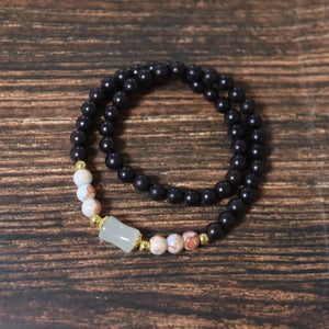 Gold Sandalwood  8mm Double Circle Health and Positivity Bracelet