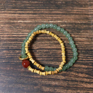 Gold Sandalwood  8mm Double Circle Health and Positivity Bracelet