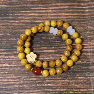 Gold Sandalwood  8mm Double Circle Health and Positivity Bracelet