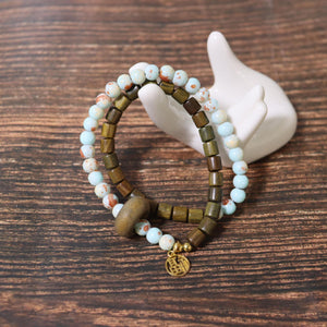 Gold Sandalwood  8mm Double Circle Health and Positivity Bracelet