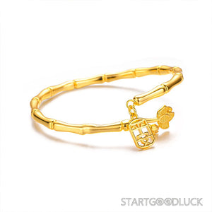Golden Bamboo Lotus Bangle - Chinese Style Golden Bangle - StartGoodLuck
