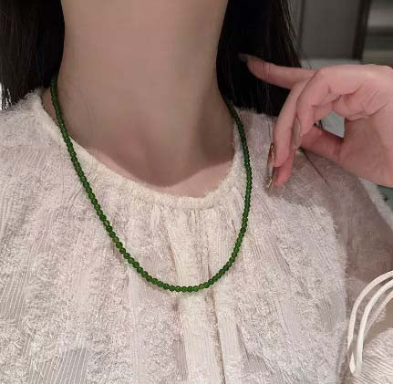 Green Agate Bead Necklace - statement casual jewelry