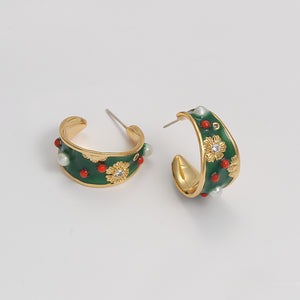 Green enamel freshwater pearl National style prosperity & guardianship Earrings