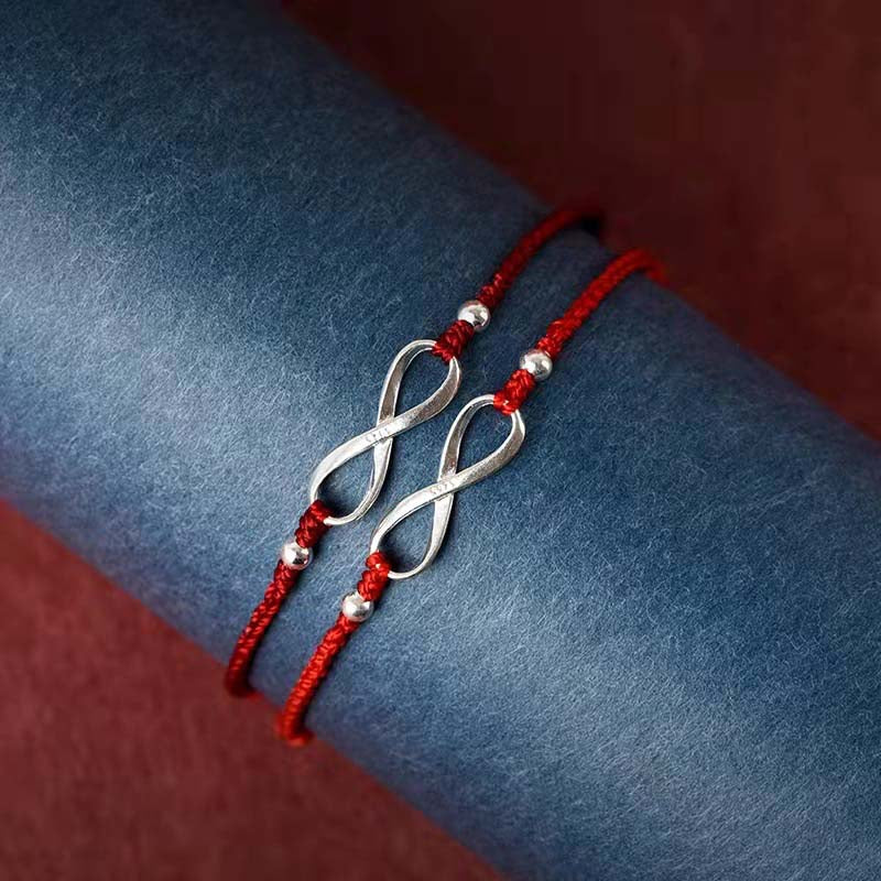Hand Woven Red Rope 925 Sterling Silver Unlimited Symbol Peace and Tranquility Bracelet