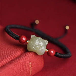 Hetian Tiger Jade Bracelet with black string