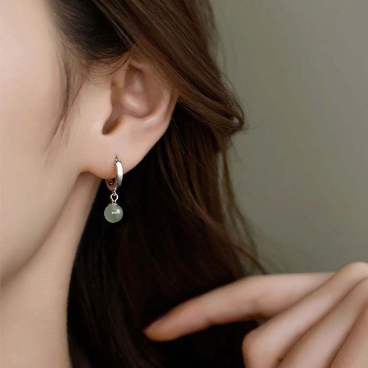 Jade Ball Earrings-Natural Jade & Silver-Original Design