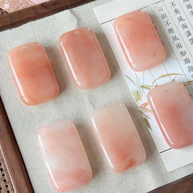 Jade Peace Pendant - Peach - blossom agate smooth - surfaced pendant