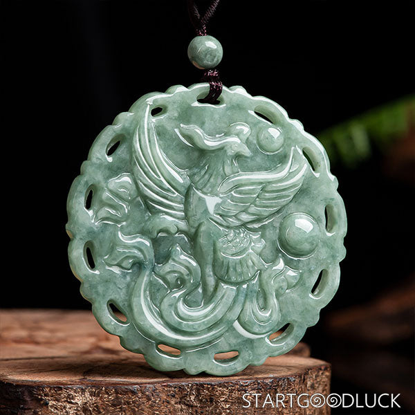 Hand-Carved Jade Dragon & Phoenix Pendant: Harmony & Fortune Amulet