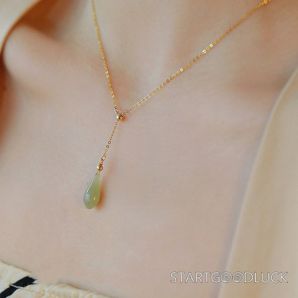 Jade Teardrop Necklace - Necklace For Women Dainty Y2K Jewelry