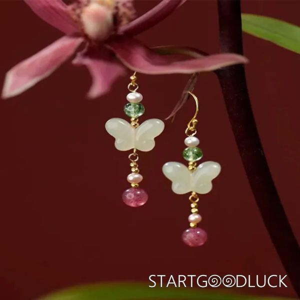 Jade Butterfly Earrings | Neo Chinese Style Earrings | Brings Good Luck
