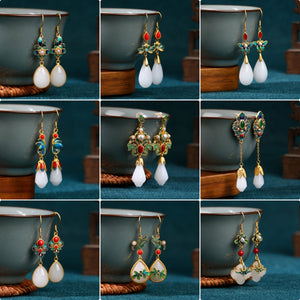 Jade Flower 925 Silver Needle Niche Design Balance and Harmony Earrings