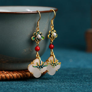Jade Flower 925 Silver Needle Niche Design Balance and Harmony Earrings