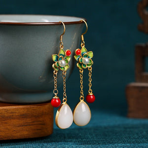 Jade Flower 925 Silver Needle Niche Design Balance and Harmony Earrings