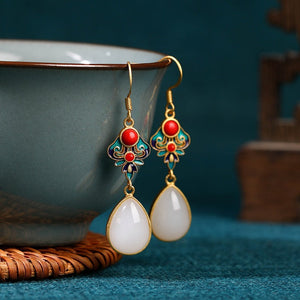 Jade Flower 925 Silver Needle Niche Design Balance and Harmony Earrings