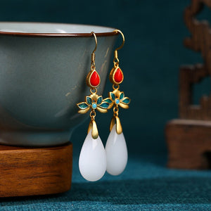 Jade Flower 925 Silver Needle Niche Design Balance and Harmony Earrings