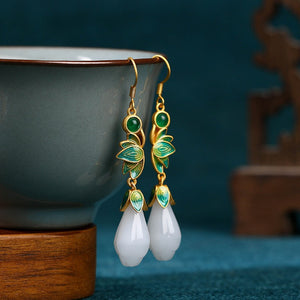 Jade Flower 925 Silver Needle Niche Design Balance and Harmony Earrings