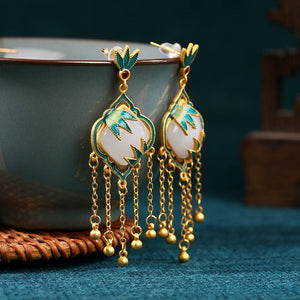 Jade Flower 925 Silver Needle Niche Design Balance and Harmony Earrings