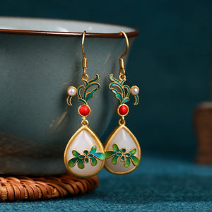Jade Flower 925 Silver Needle Niche Design Balance and Harmony Earrings