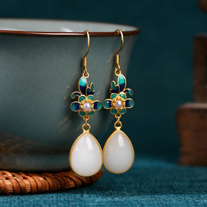 Jade Flower 925 Silver Needle Niche Design Balance and Harmony Earrings