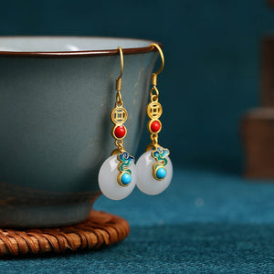 Jade Flower 925 Silver Needle Niche Design Balance and Harmony Earrings