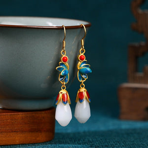 Jade Flower 925 Silver Needle Niche Design Balance and Harmony Earrings