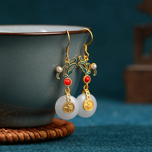 Jade Flower 925 Silver Needle Niche Design Balance and Harmony Earrings