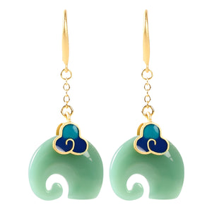 Jade elephant Earrings auspicious cloud charm vintage earrings