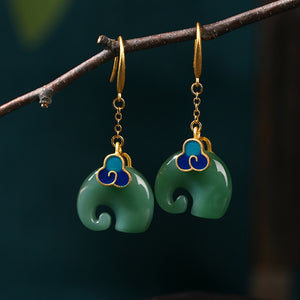 Jade elephant Earrings auspicious cloud charm vintage earrings