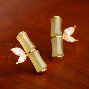 Jade with Gold-plated Retro Elegant Bamboo Balance and Harmony Earrings