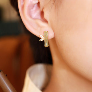 Jade with Gold-plated Retro Elegant Bamboo Balance and Harmony Earrings
