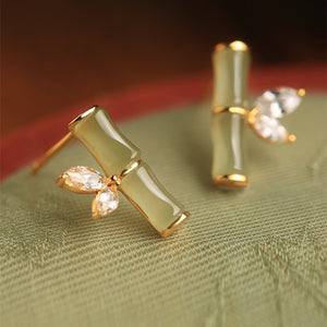 Jade with Gold-plated Retro Elegant Bamboo Balance and Harmony Earrings