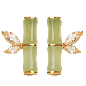 Jade with Gold-plated Retro Elegant Bamboo Balance and Harmony Earrings