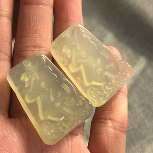 Jade blessing Pendant - White Jadeite Fu Character Pendant