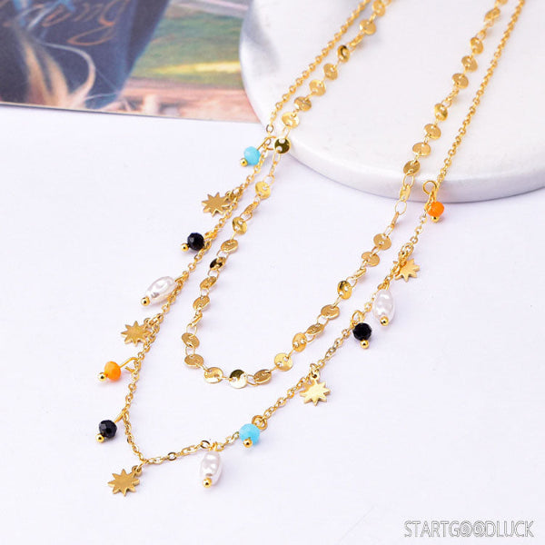 Layer Boho Necklace with multiple charms - seaside resort necklace