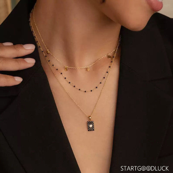 Layered Chain Necklace - Bohemian Sun Pendant for Women