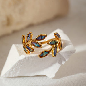 Leaf Ring Enamel leaf-shaped Versatile Opening ring