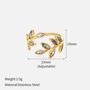 Leaf Ring Enamel leaf-shaped Versatile Opening ring