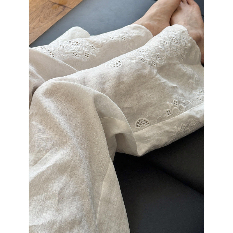 Linen Embroidered Pants Women's Casual  Pants