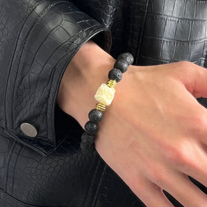 Lion Head Bracelet with Volcanic Stone Beads