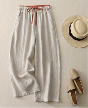 Loose Casual Pants for Women Color Matching Drawstring Wide-leg style