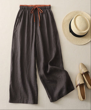 Loose Casual Pants for Women Color Matching Drawstring Wide-leg style