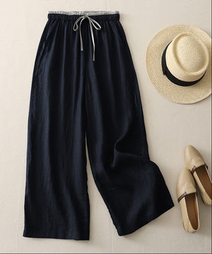 Loose Casual Pants for Women Color Matching Drawstring Wide-leg style