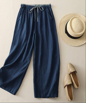 Loose Casual Pants for Women Color Matching Drawstring Wide-leg style