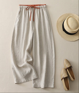 Loose Casual Pants for Women Color Matching Drawstring Wide-leg style
