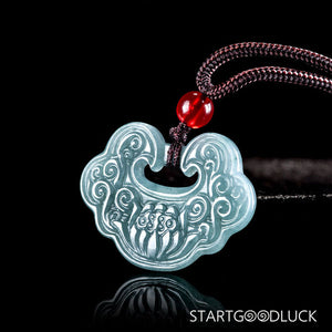 Lotus-Shaped Peace Lock Emerald Pendant | Elegant Emerald Necklace for Blessings - StartGoodLuck