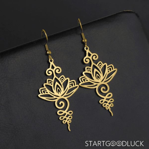 Lotus Dangle Earrings - Gold/Silver lotus Filigree Minimalist Jewelry