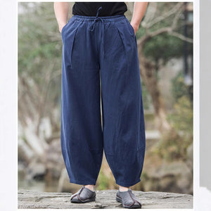 Men's Cotton & Linen Casual Tang Style Loose Size Wide Leg Pants