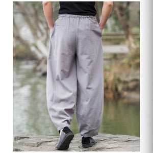 Men's Cotton & Linen Casual Tang Style Loose Size Wide Leg Pants